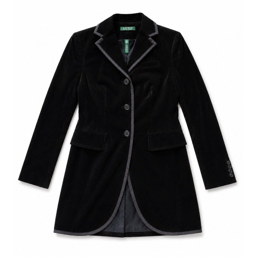 Lauren Ralph Lauren Black Velvet Long Blazer Jacket Womens Size 2 Cotton